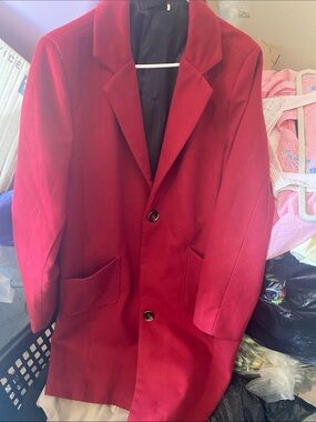 Men's Red Single-Breasted Pea Coat